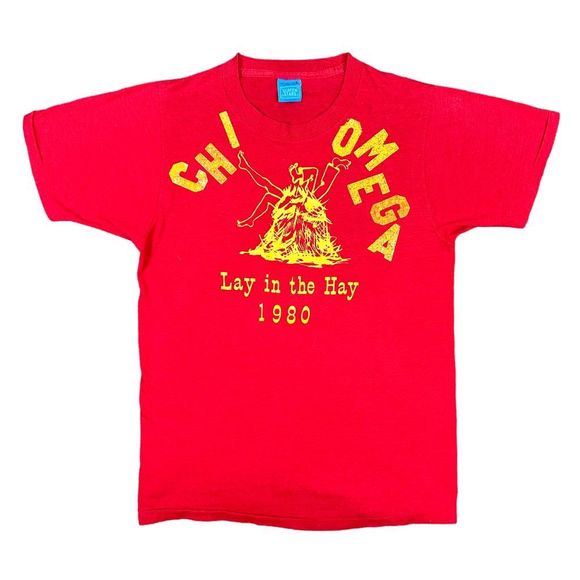 Vintage Screen Stars Chi Omega Sorority Lay In The Hay 1980 Crew Neck Tee - Picture 1 of 4